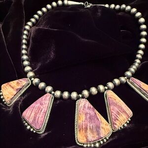 Elouise kee. Silver and Purple Statement Necklace and ring size 9.  Beautiful.